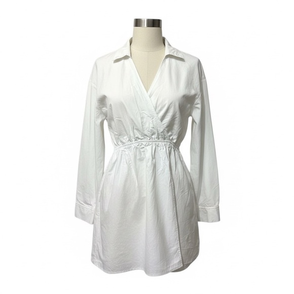 Zara | NWOT Turkey 100% Cotton White Poplin Wrap Shirt Dress (size M) - Picture 2 of 15